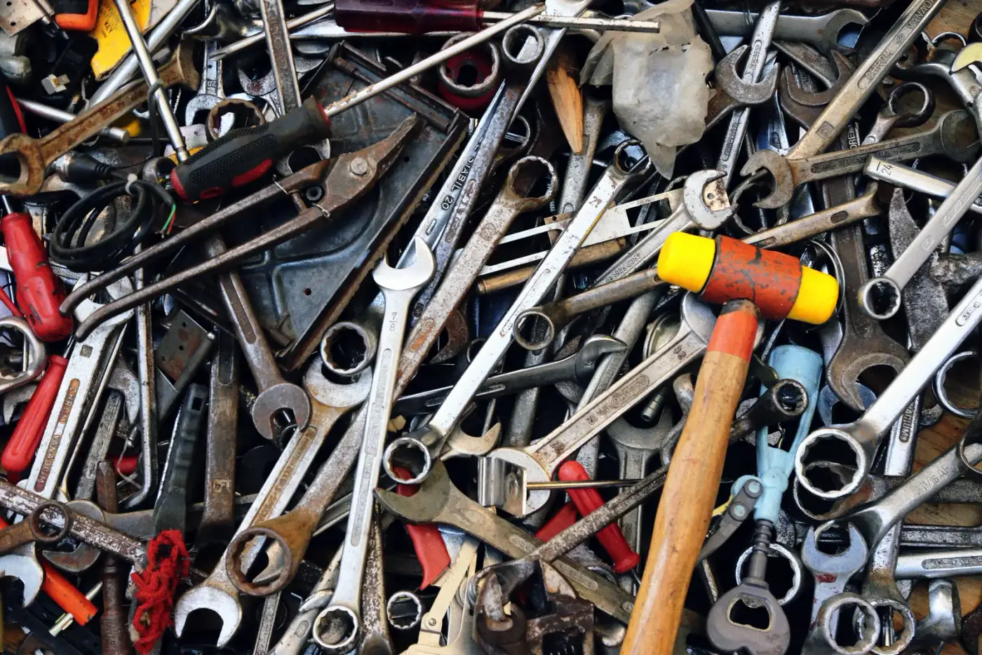 Close-up of hand tools used for facility repair work