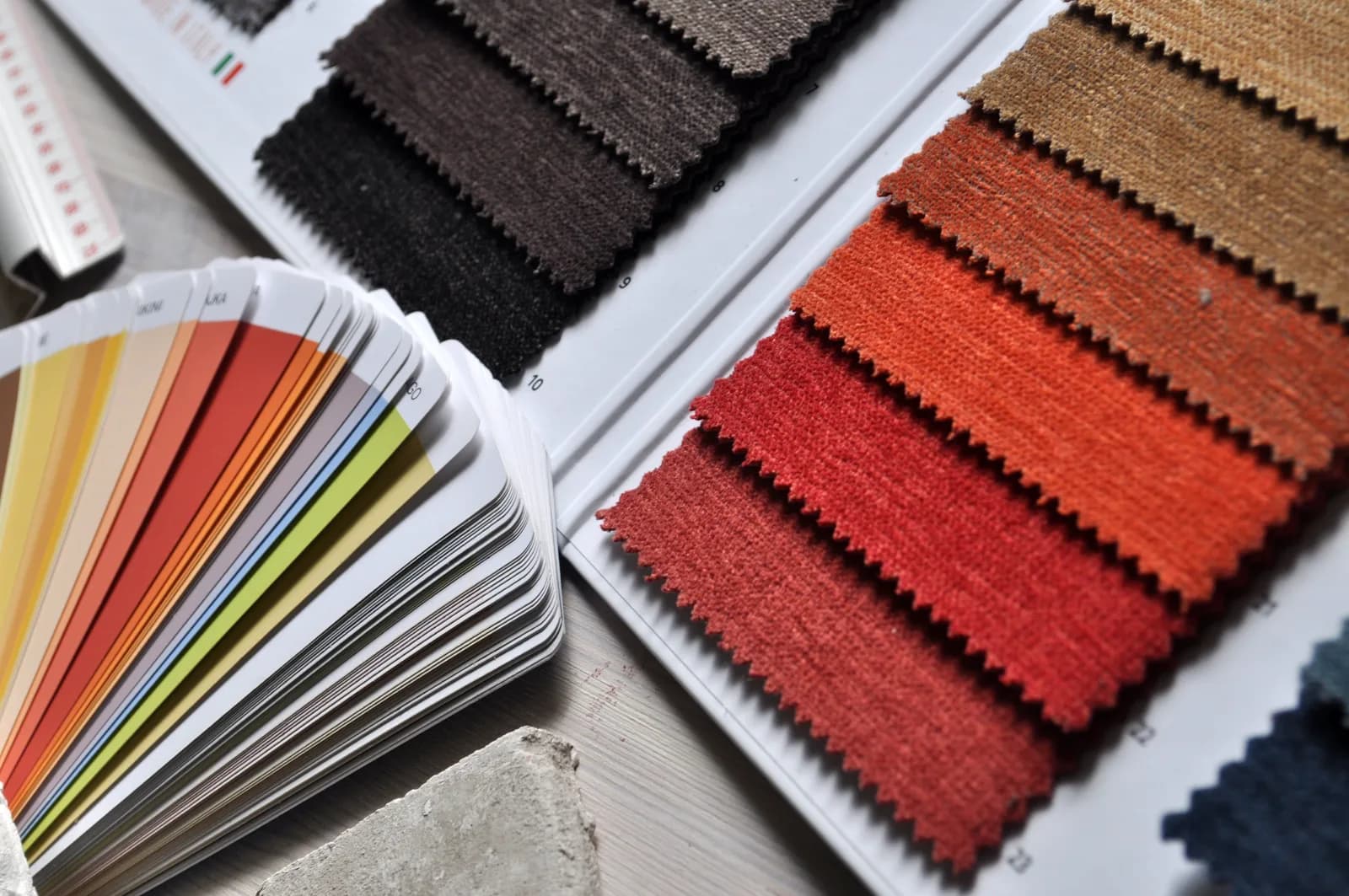 Close-up detail of office furniture and finish samples